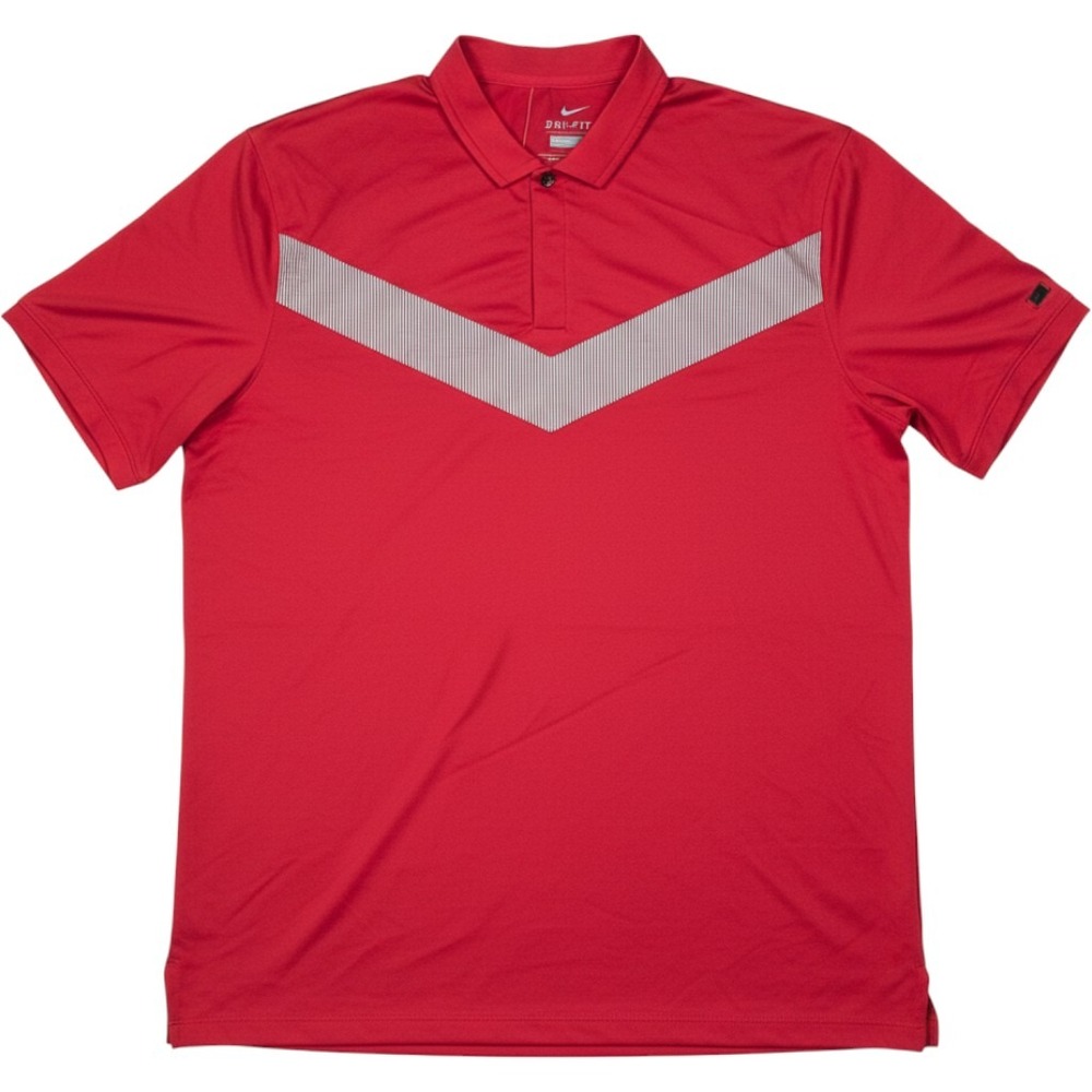 Nike Dri-FIT Mens Red Chevron Graphic Golf Polo Shirt Size Medium Short Sleeve